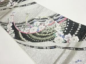 孔雀に花々模様織出し袋帯